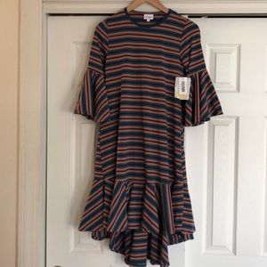 NWT LuLaRoe Maurine Dress BluePinkGold Stripes XXS